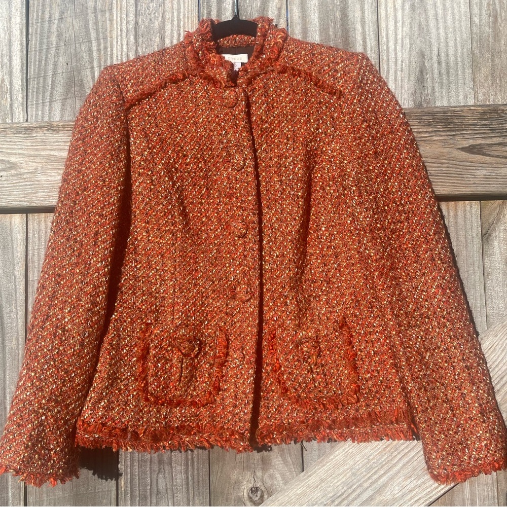 Chico's Rust Fringed Tweed Blazer Sz S /4 / Chico size 0